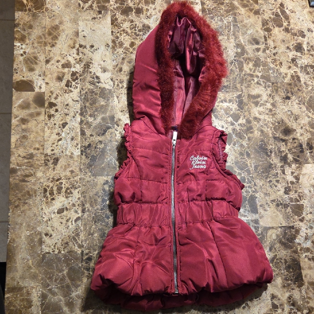 Calvin Klein Jeans Burgundy Hooded Vest Girls